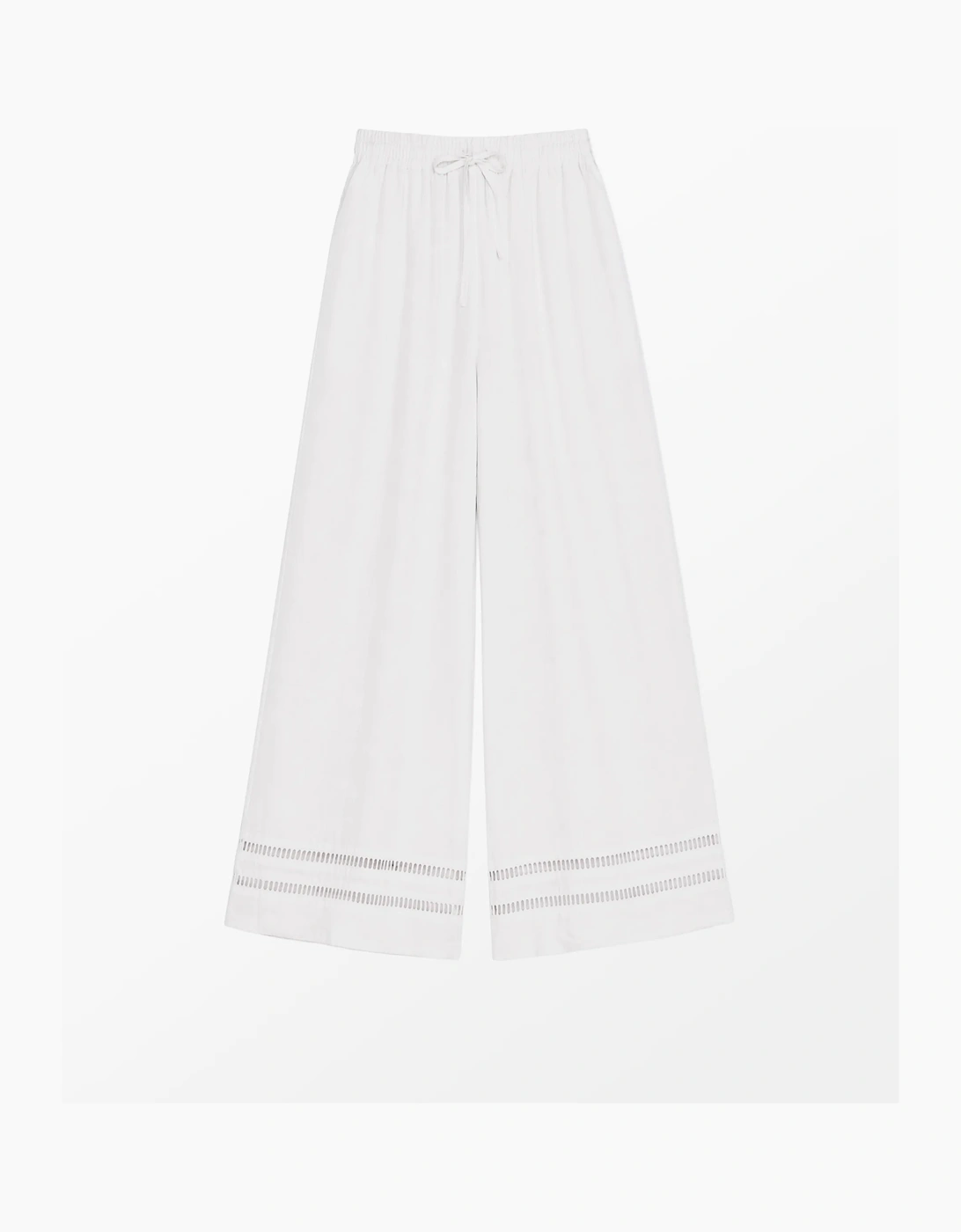 Petite White Linen-Blend Ladder-Trim Wide-Leg Trousers, 9 of 8