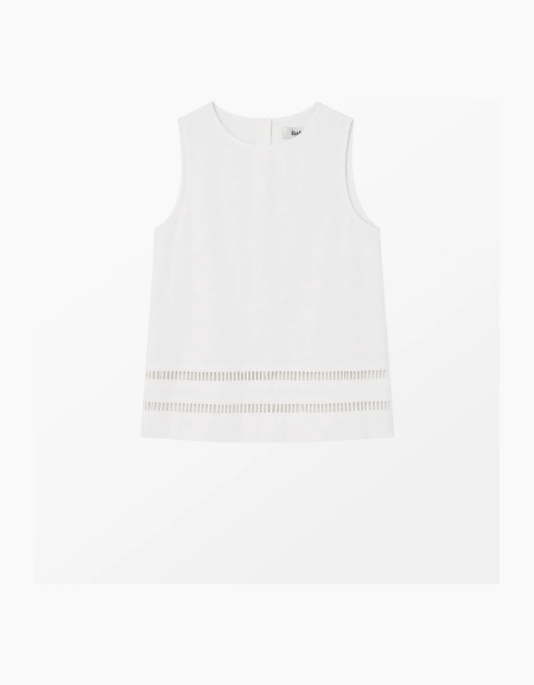 White Ladder Trim Shell Top With Linen