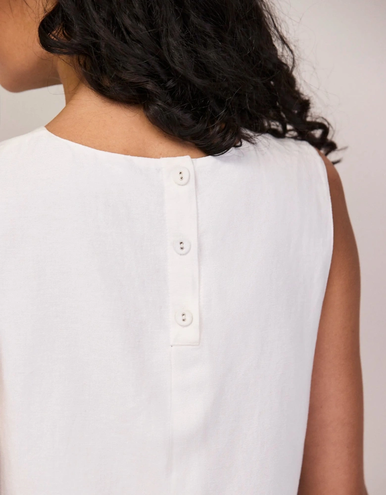 White Ladder Trim Shell Top With Linen