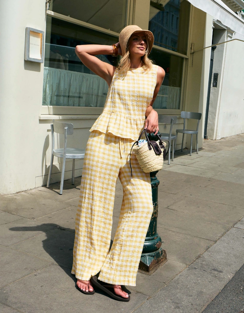 Petite Lemon-Yellow Check Cheesecloth Trousers