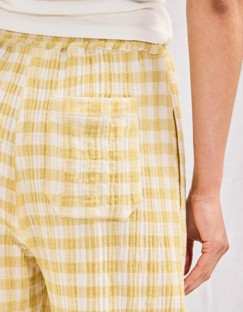 Petite Lemon-Yellow Check Cheesecloth Trousers