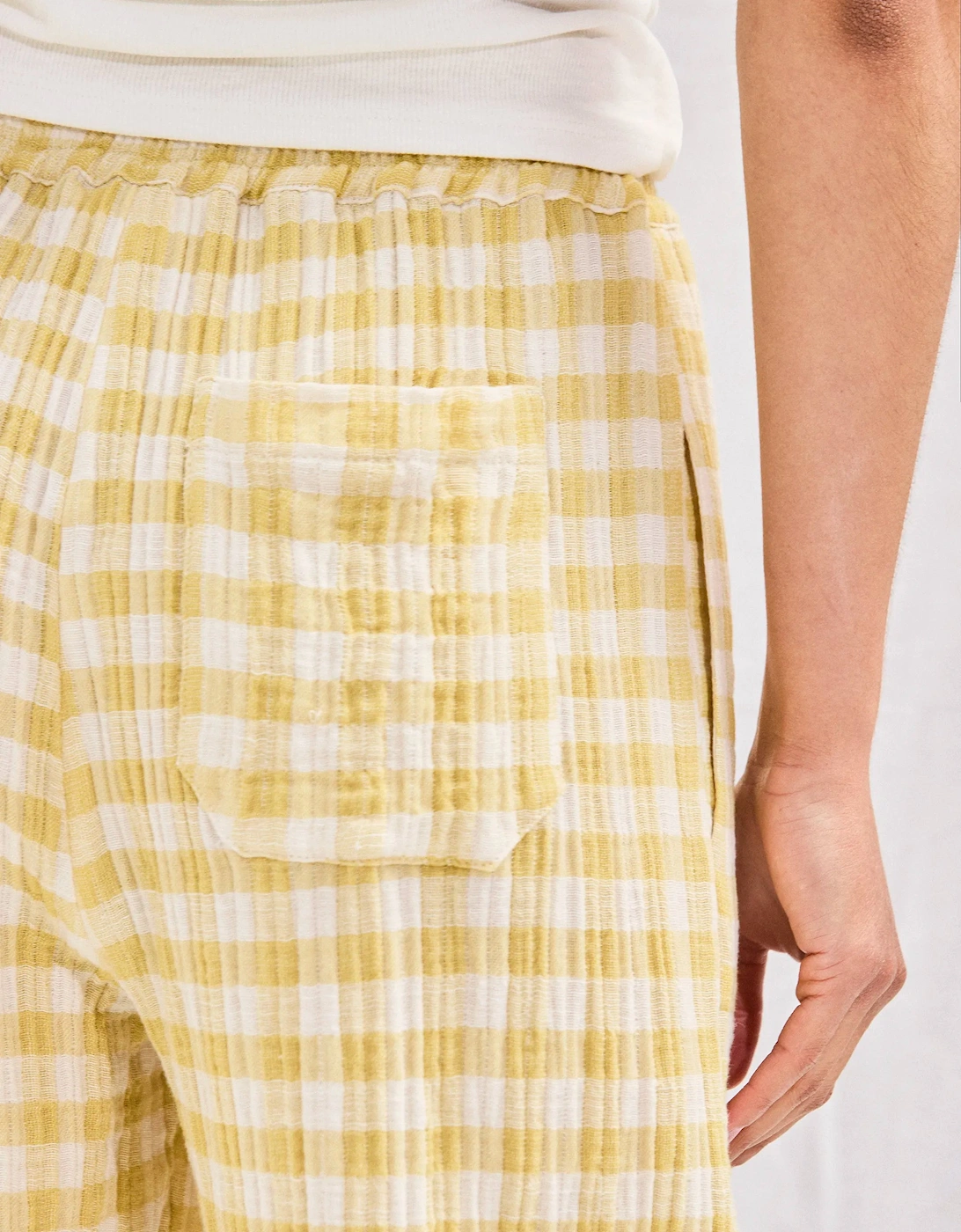 Petite Lemon-Yellow Check Cheesecloth Trousers