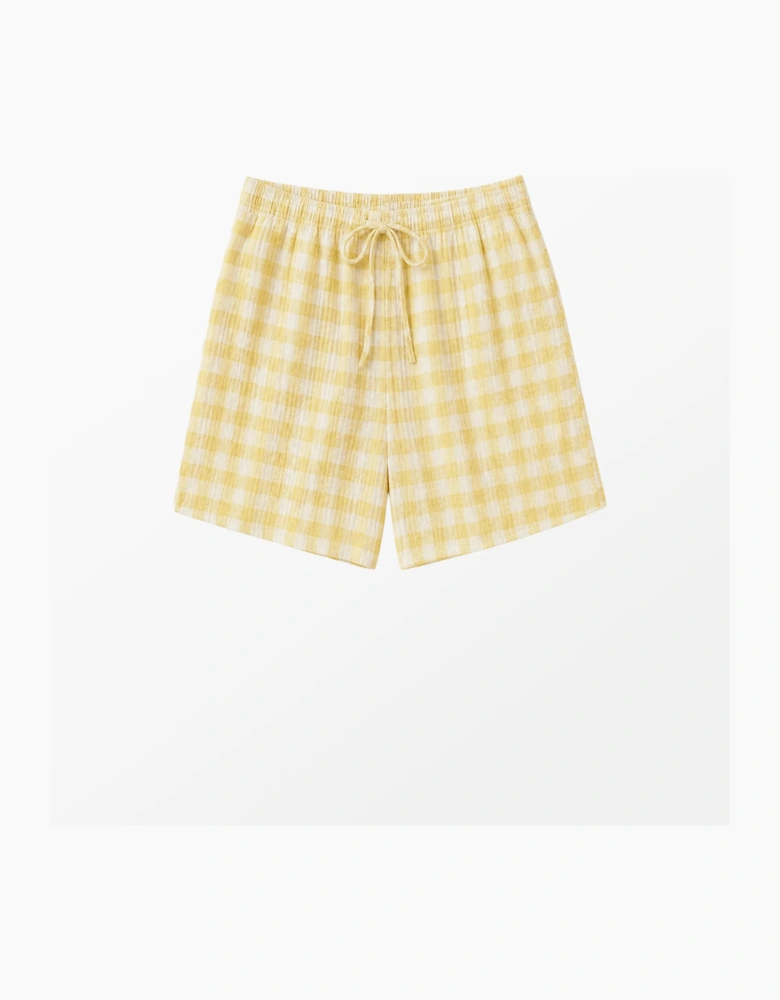 Lemon-Yellow Cheesecloth Check Shorts