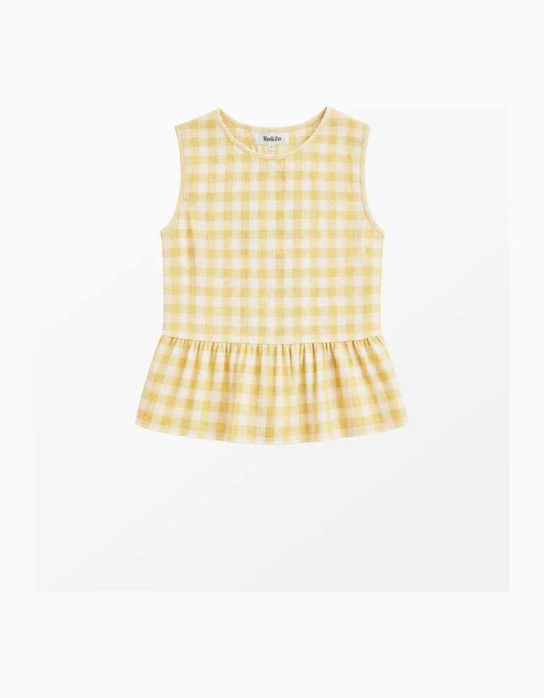 Lemon-Yellow Check Cheesecloth Peplum Top