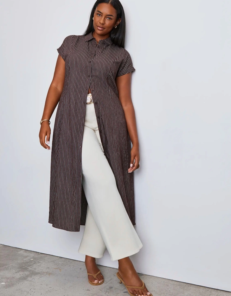 Brown Stripe Midaxi Shirt Dress