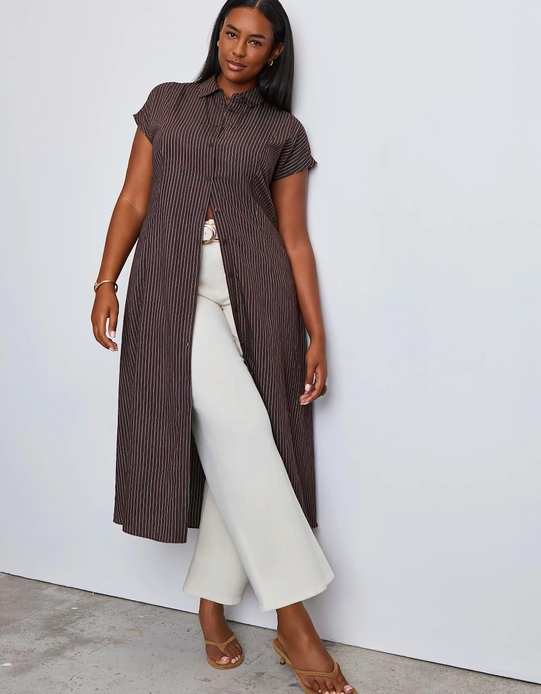 Brown Stripe Midaxi Shirt Dress