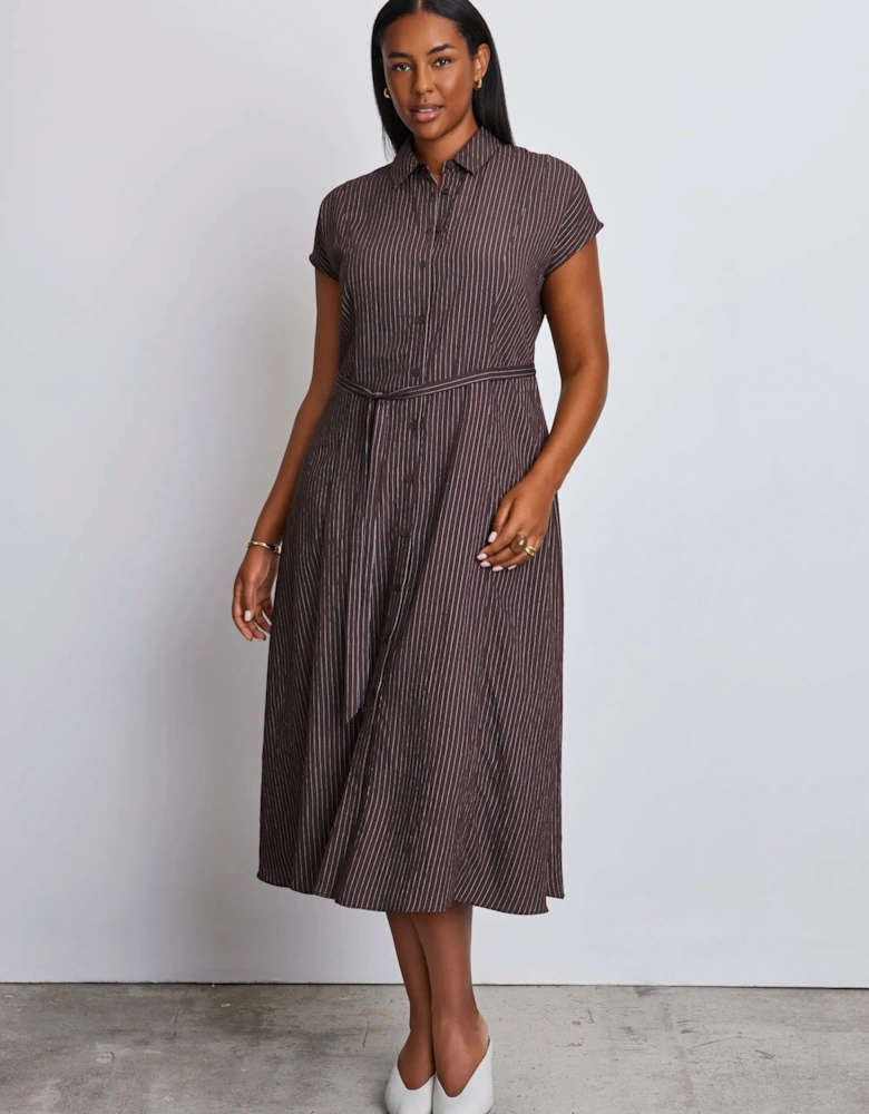 Brown Stripe Midaxi Shirt Dress