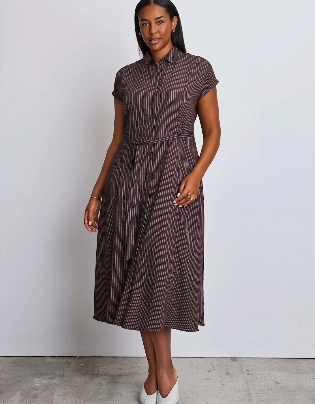 Brown Stripe Midaxi Shirt Dress
