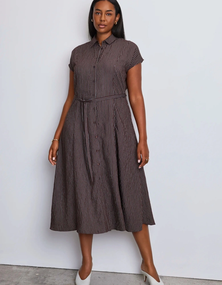 Brown Stripe Midaxi Shirt Dress