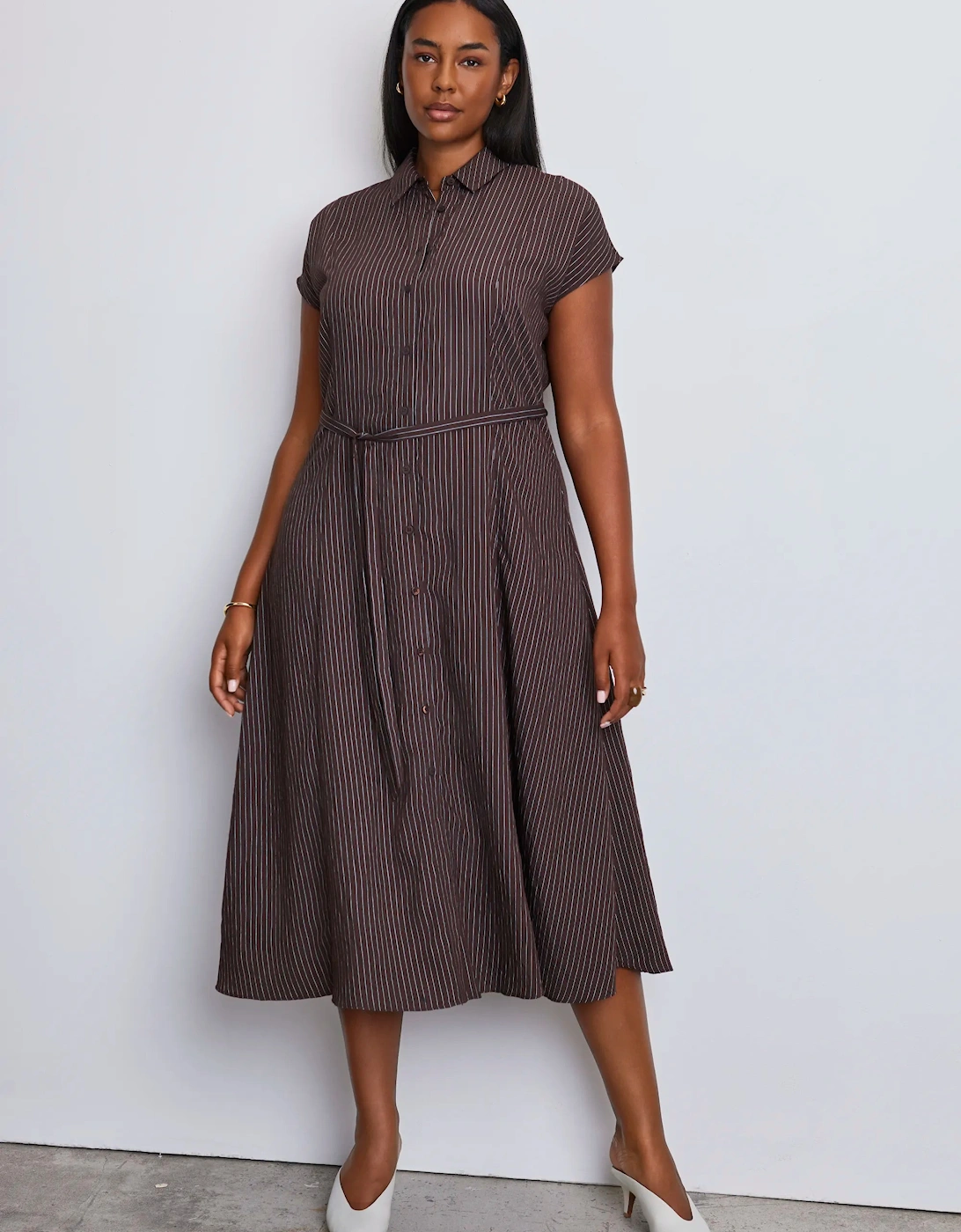 Brown Stripe Midaxi Shirt Dress