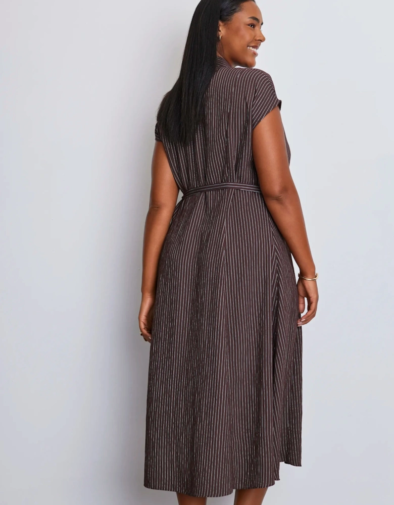 Brown Stripe Midaxi Shirt Dress