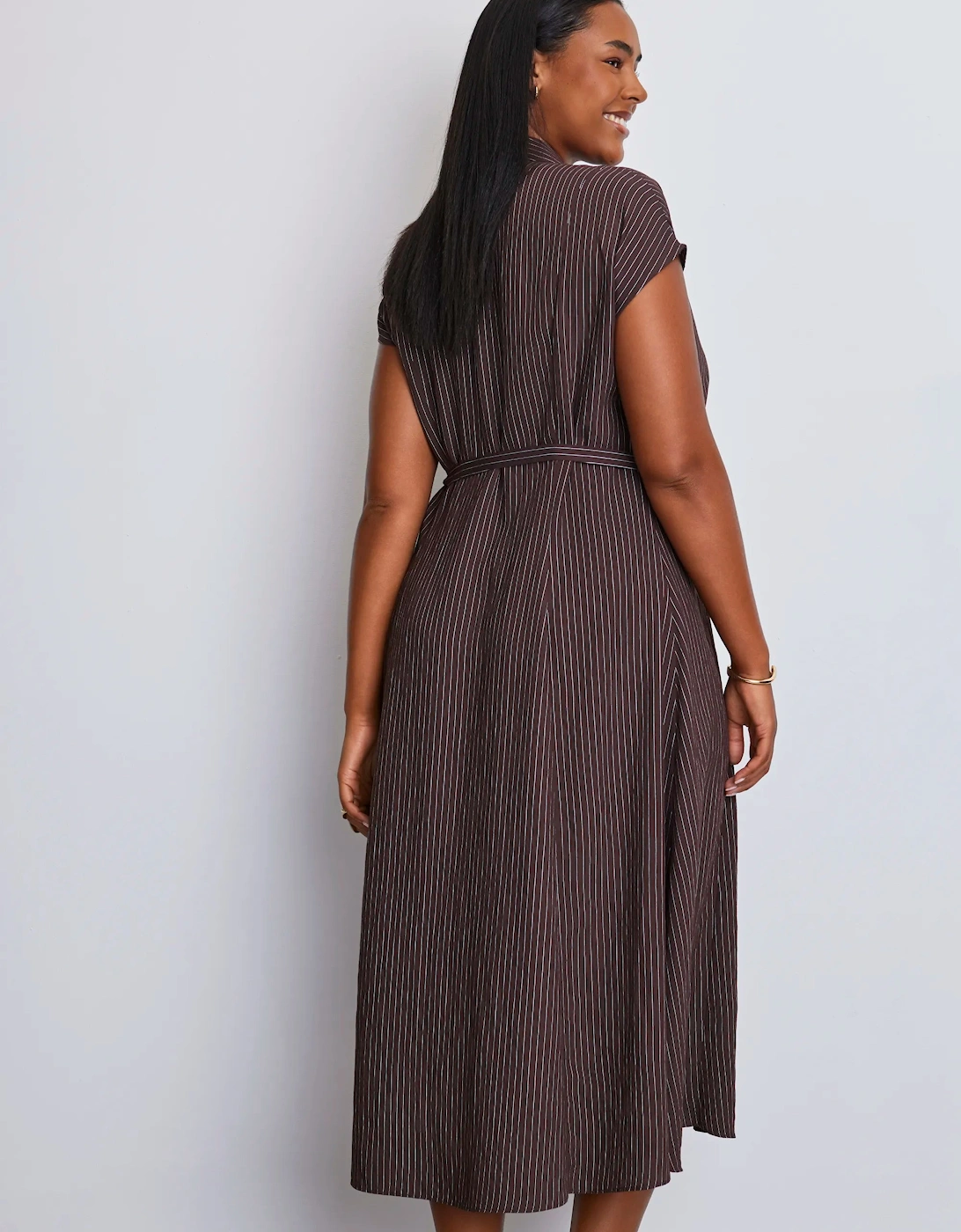 Brown Stripe Midaxi Shirt Dress