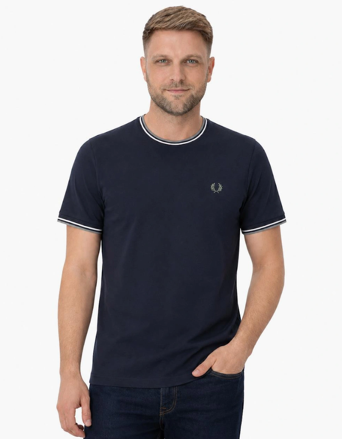 Fred Perry Twin Tipped T-Shirt Dark Airforce/Ecru/Seagrass