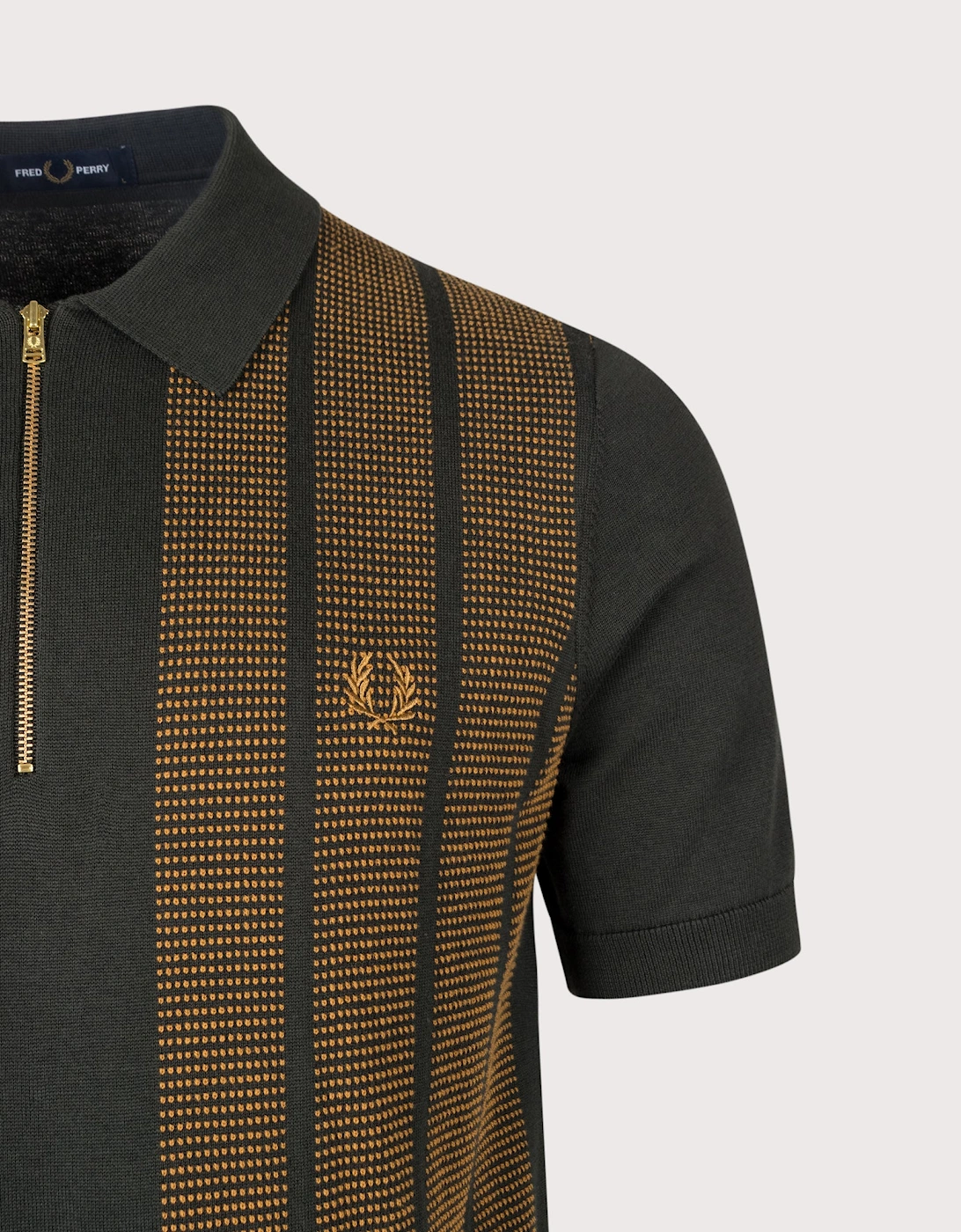 Regular Fit Textured Panel Zip Neck Knitted Polo Shirt