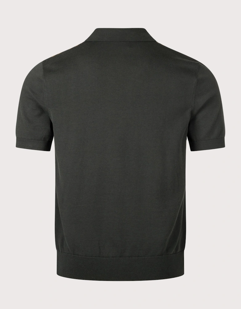 Regular Fit Textured Panel Zip Neck Knitted Polo Shirt