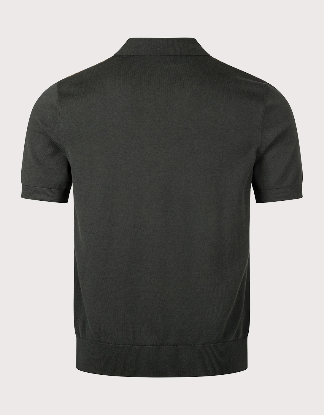 Regular Fit Textured Panel Zip Neck Knitted Polo Shirt