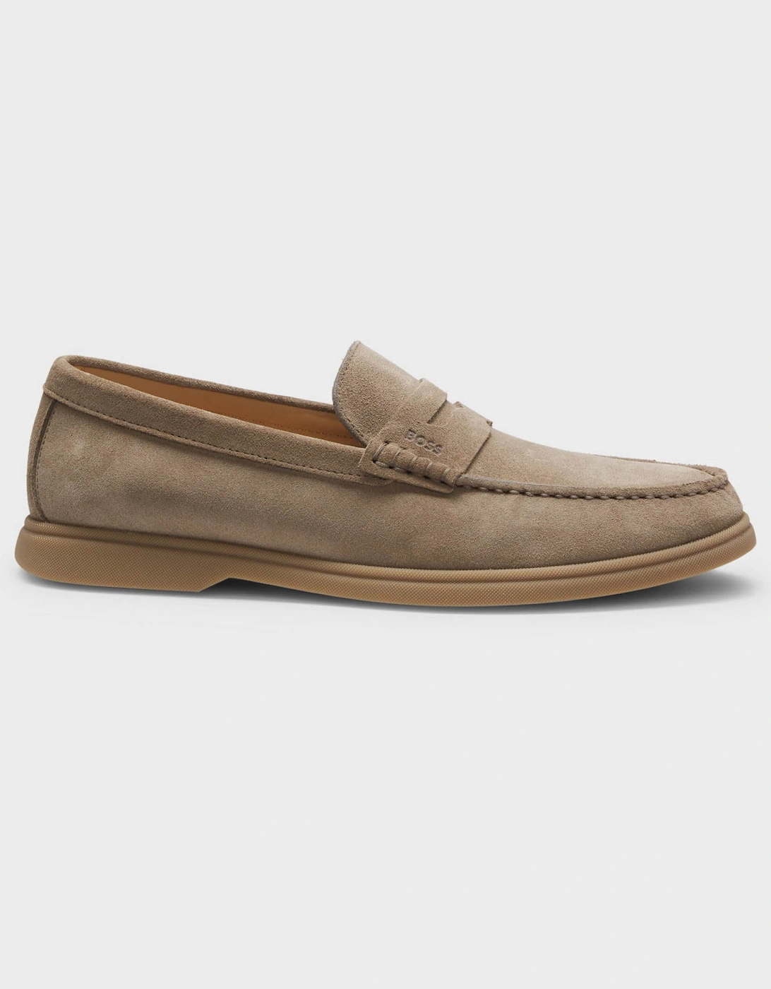 BOSS Orange Sienne Suede Loafers with Logo Penny Trim - Medium Beige 260