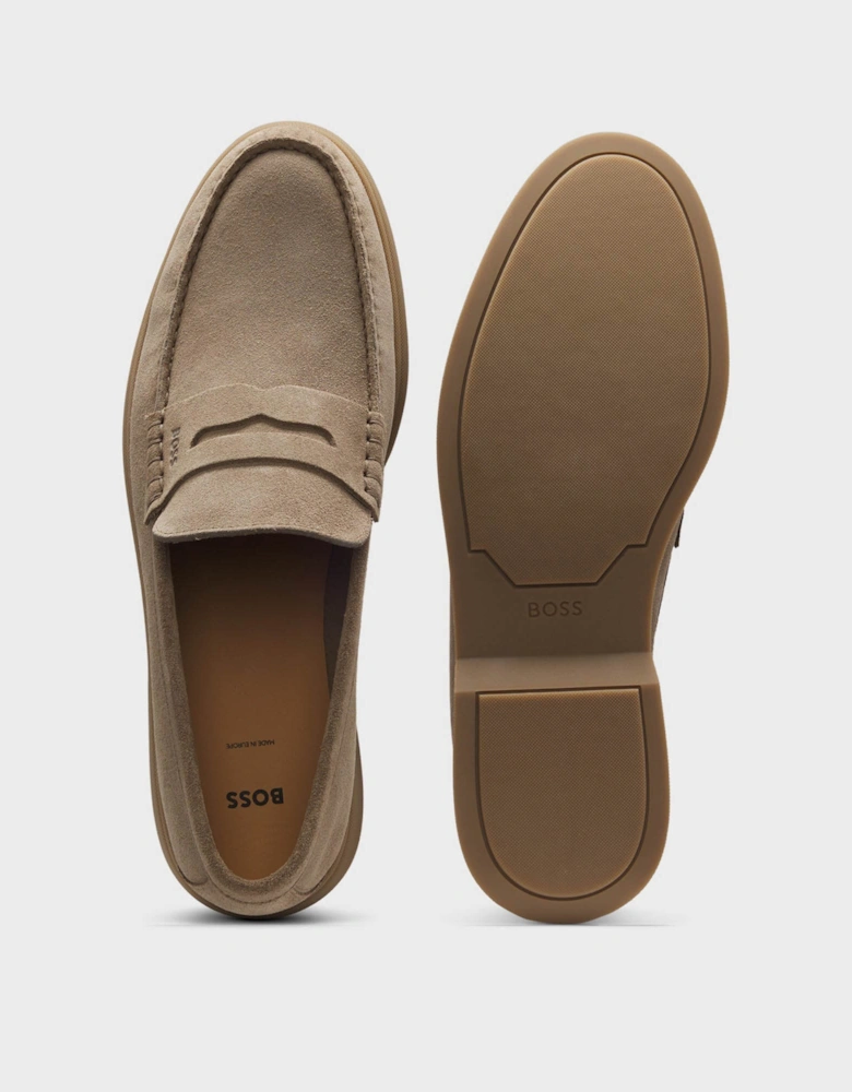 BOSS Orange Sienne Suede Loafers with Logo Penny Trim - Medium Beige 260