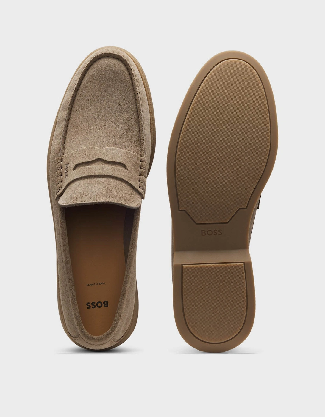 BOSS Orange Sienne Suede Loafers with Logo Penny Trim - Medium Beige 260