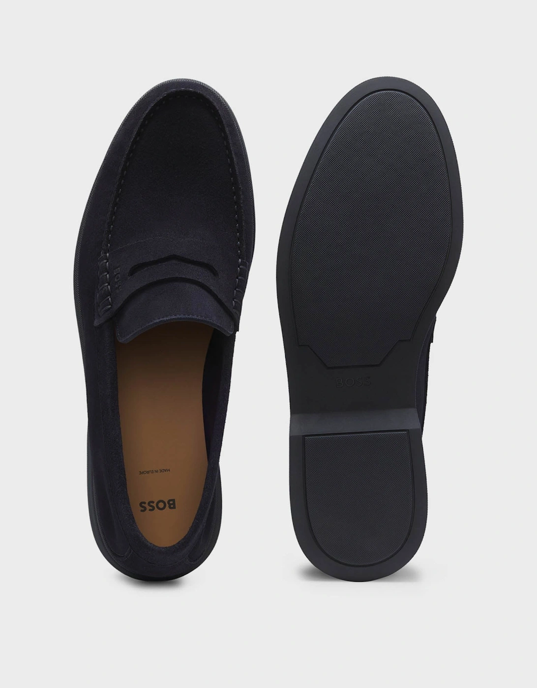 BOSS Orange Sienne Suede Loafers with Logo Penny Trim - Dark Blue 401