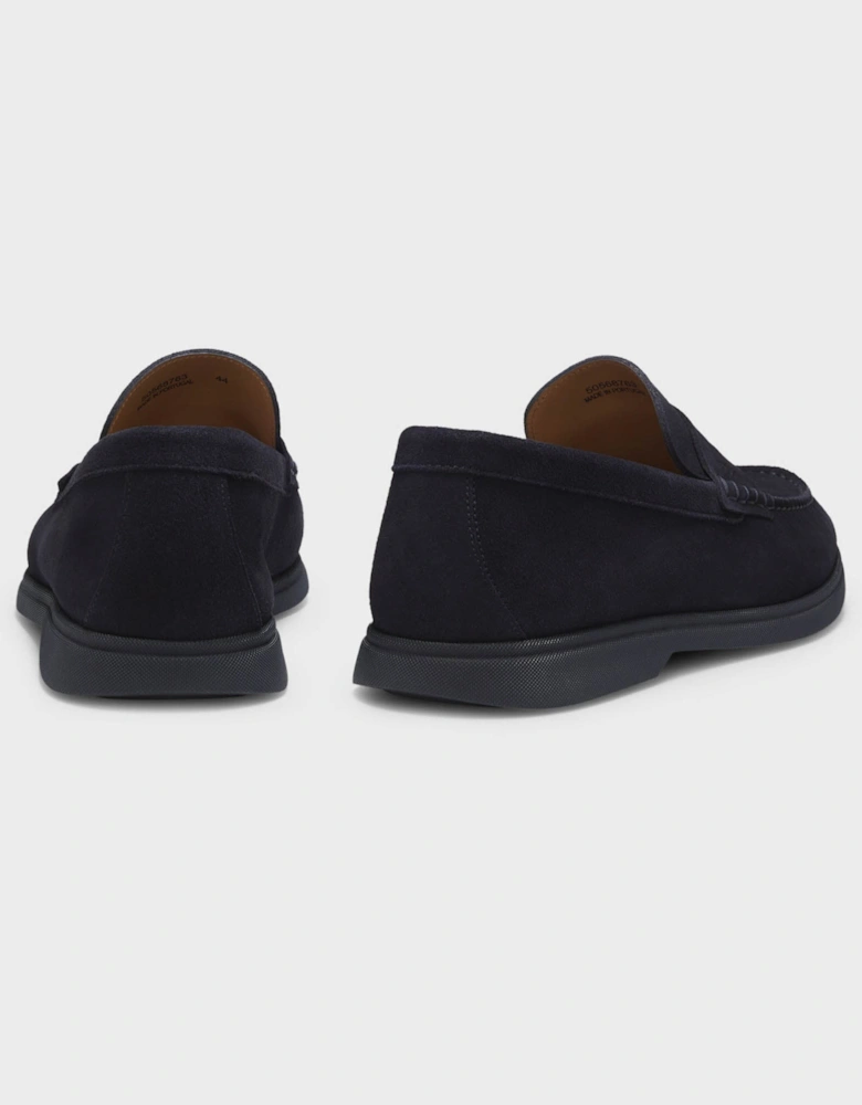 BOSS Orange Sienne Suede Loafers with Logo Penny Trim - Dark Blue 401
