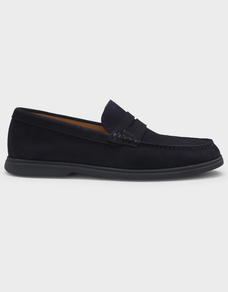BOSS Orange Sienne Suede Loafers with Logo Penny Trim - Dark Blue 401
