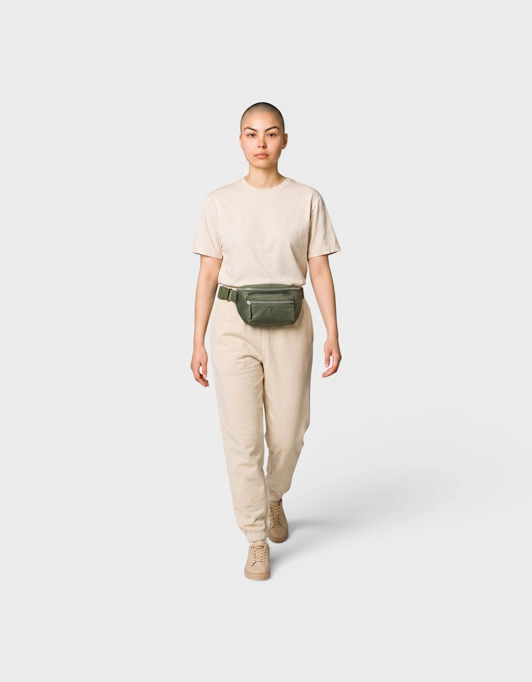 Nylon Mixed Materials Belt Bag Green Khaki