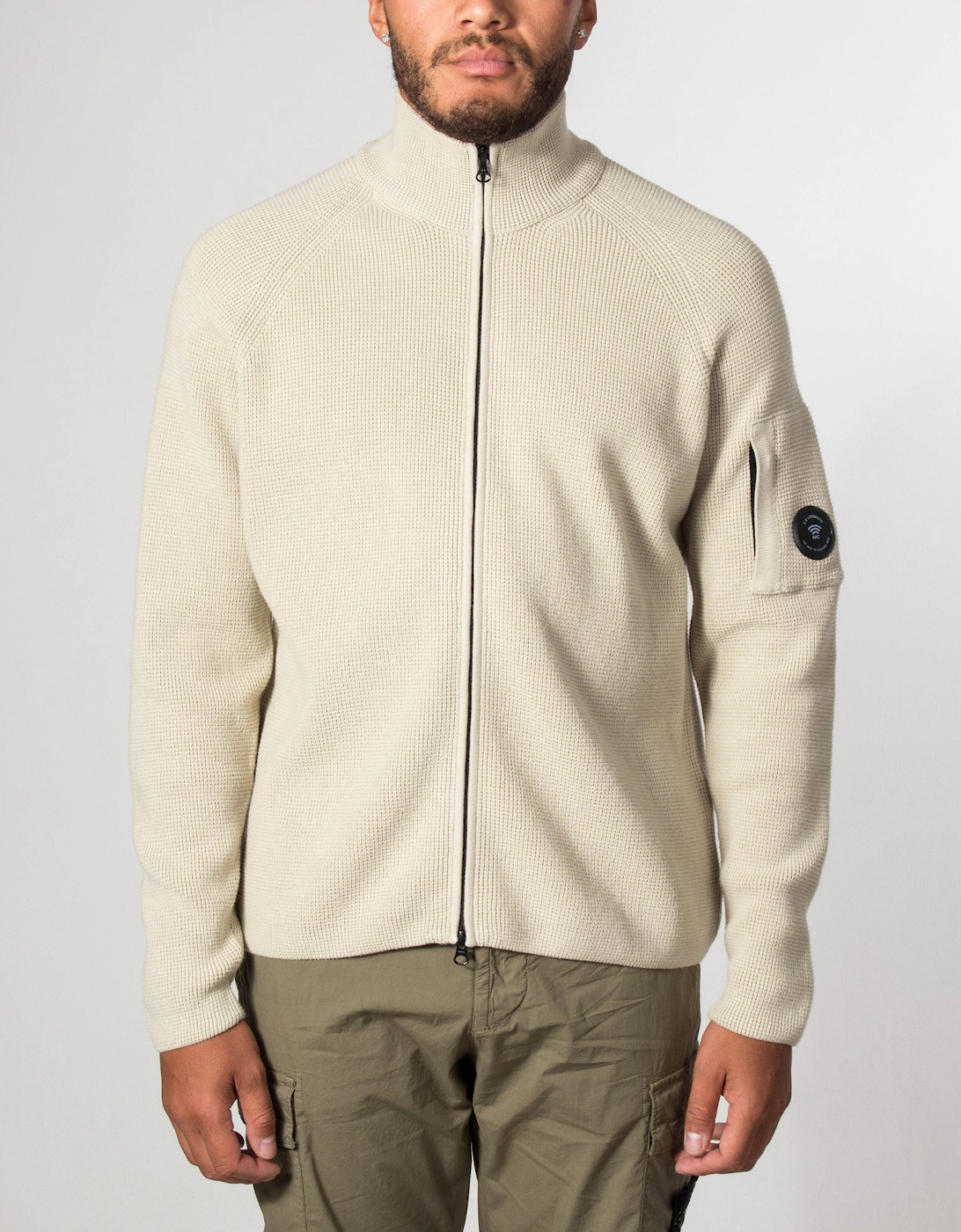 Waffle Knit Zip Through Lens Cardigan
