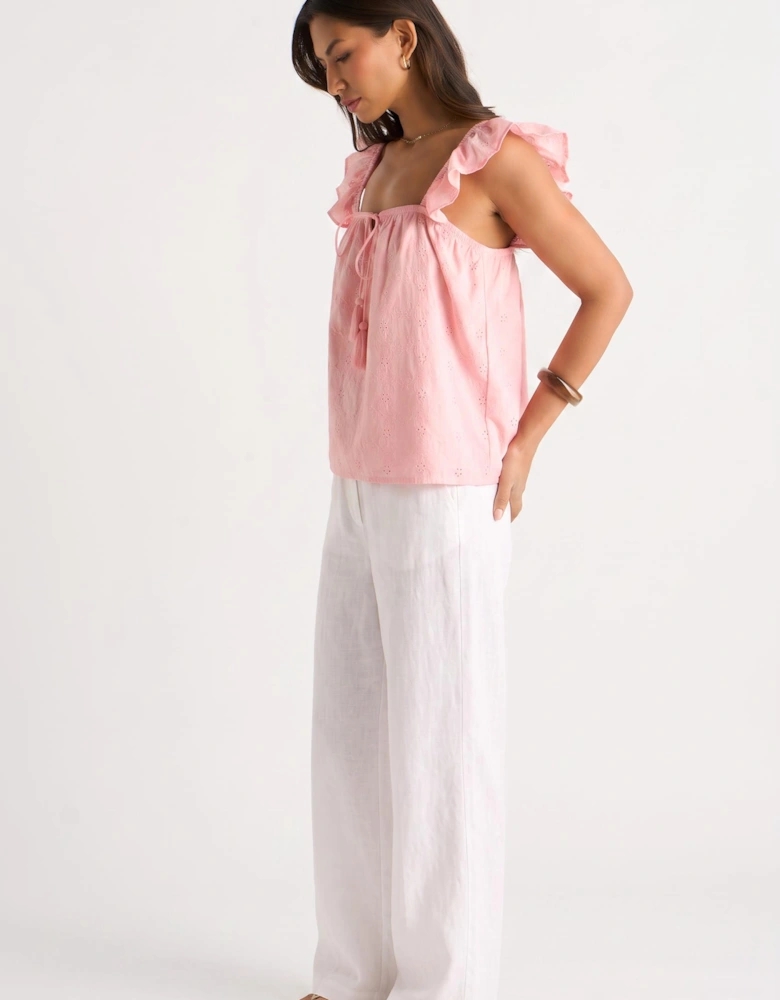 Pink Broderie Anglaise Frill Sleeve Top