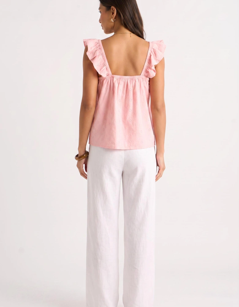 Pink Broderie Anglaise Frill Sleeve Top