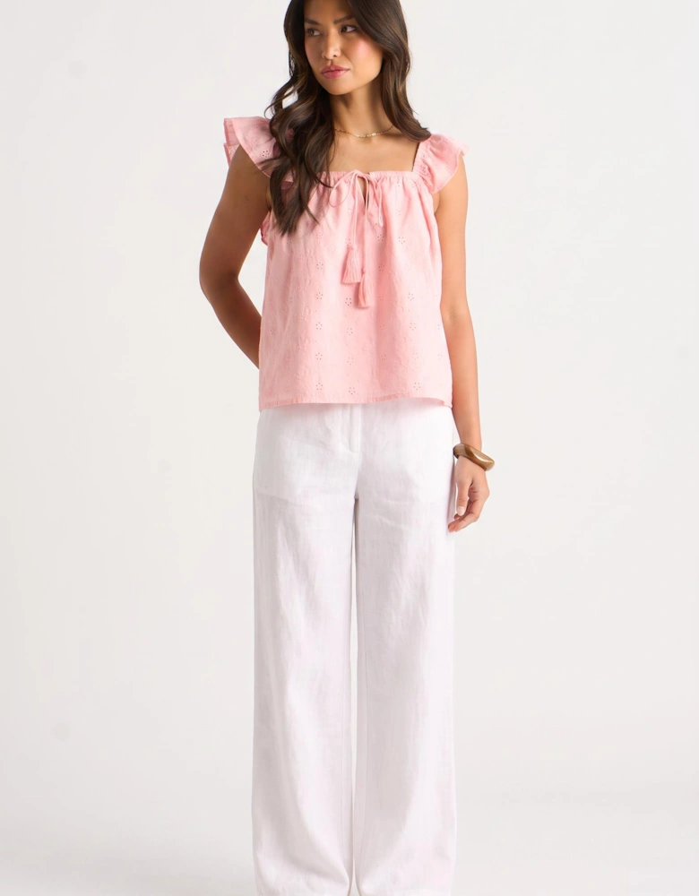 Pink Broderie Anglaise Frill Sleeve Top