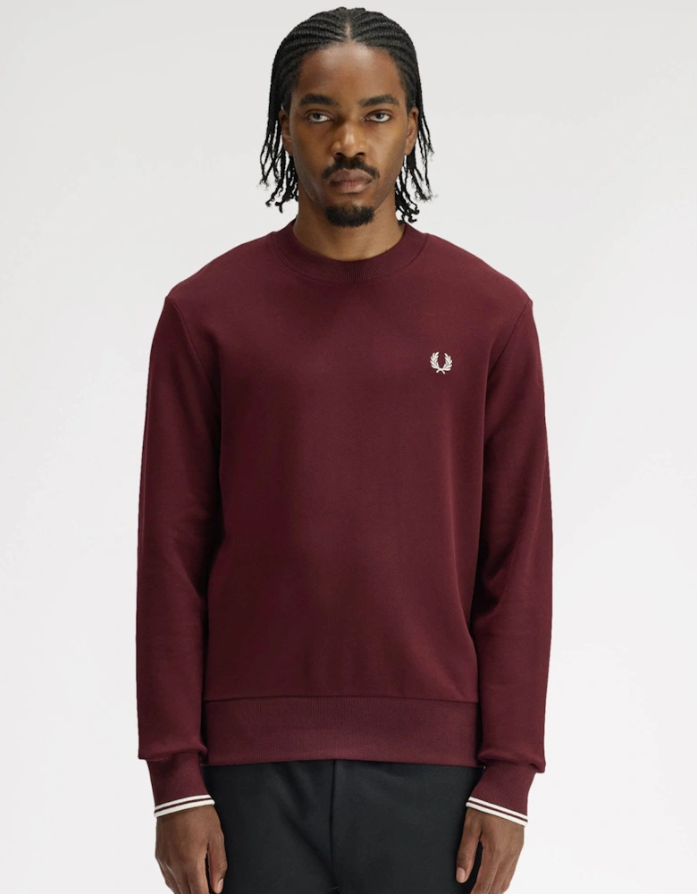 Fred Perry Mens Crew Neck Sweatshirt - Oxblood/Ecru 64A