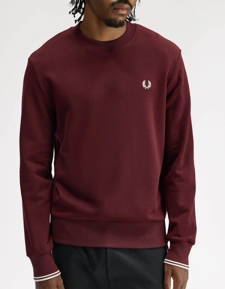 Fred Perry Mens Crew Neck Sweatshirt - Oxblood/Ecru 64A