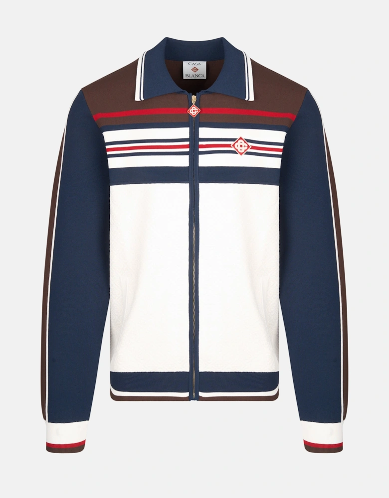 Cafe Stripe Zip Up Jacket Navy