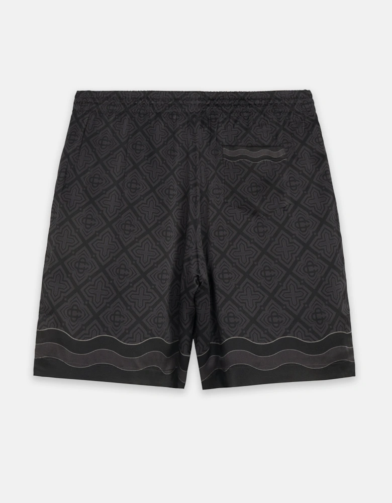 Satin Radiating Monogram Silk Shorts Black