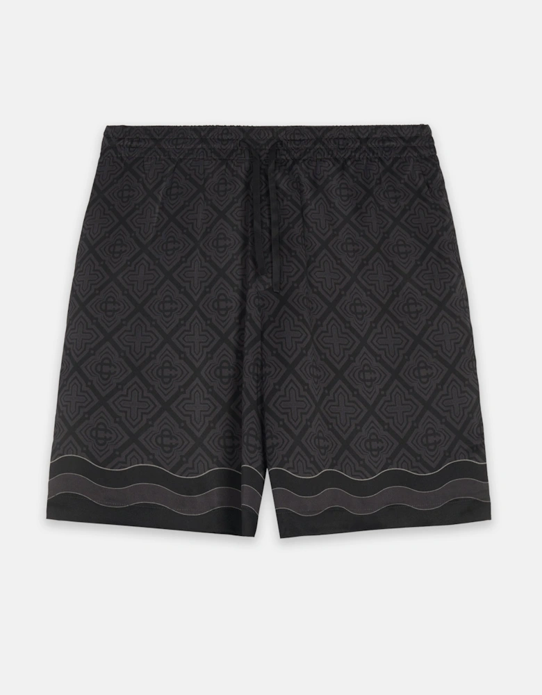 Satin Radiating Monogram Silk Shorts Black