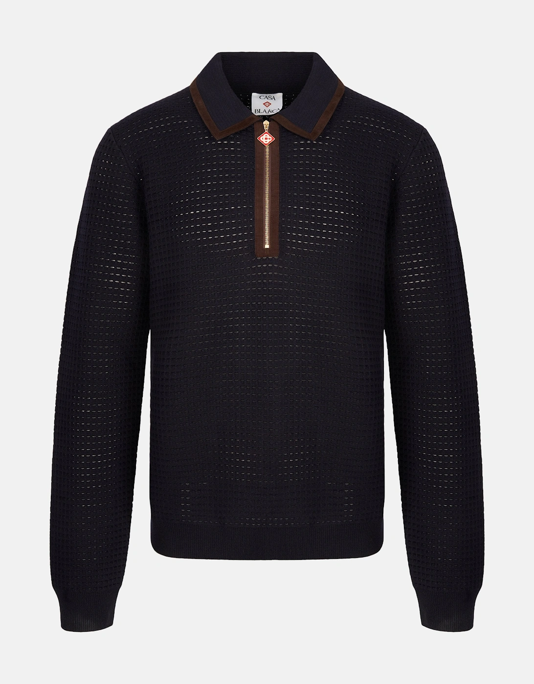 Waffle Stitch LS Polo Shirt Navy, 6 of 5