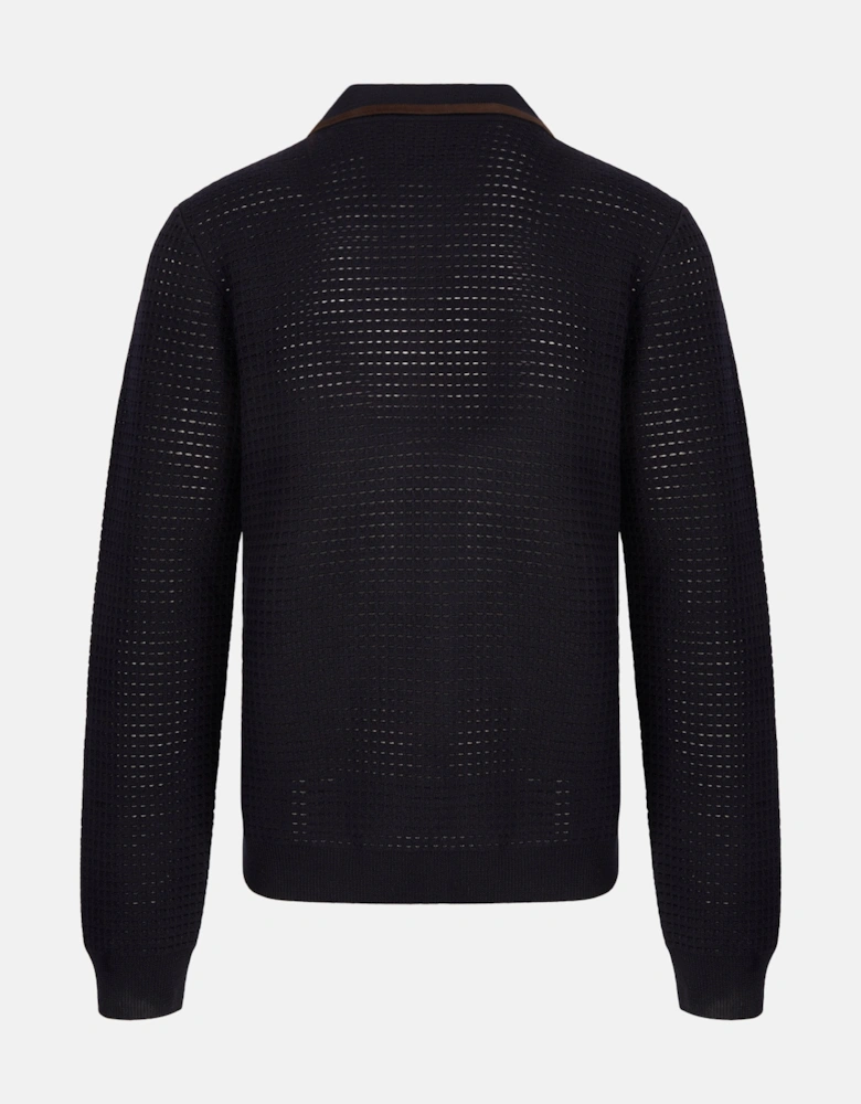 Waffle Stitch LS Polo Shirt Navy