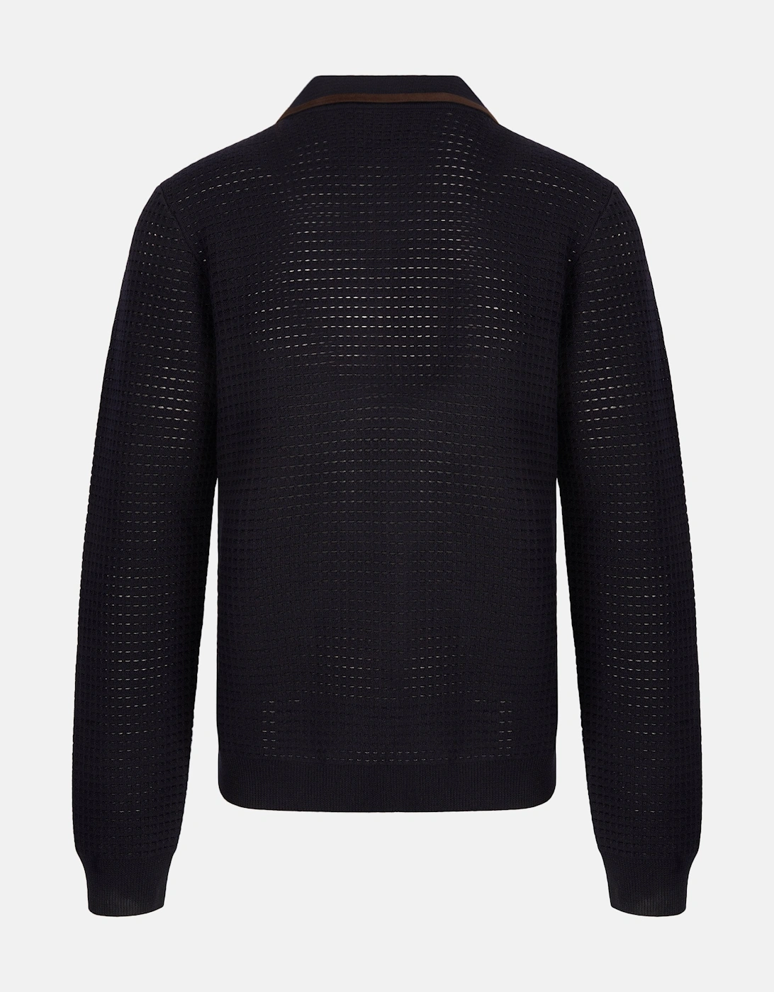 Waffle Stitch LS Polo Shirt Navy