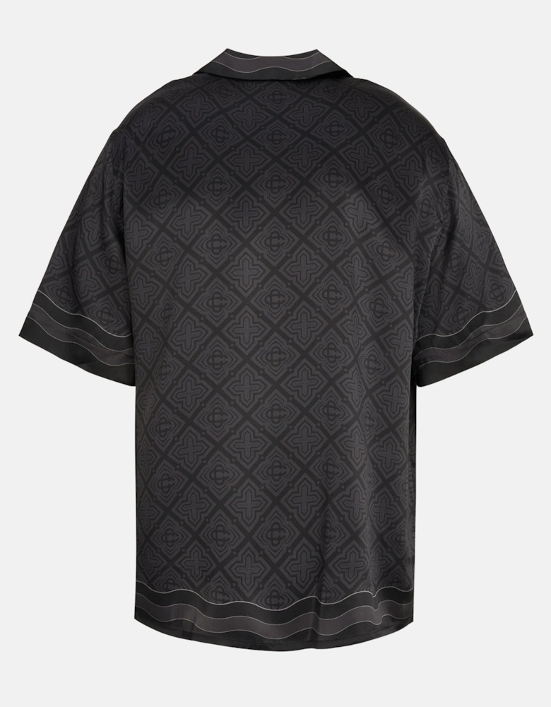 Satin Radiating Monogram Silk Shirt Black