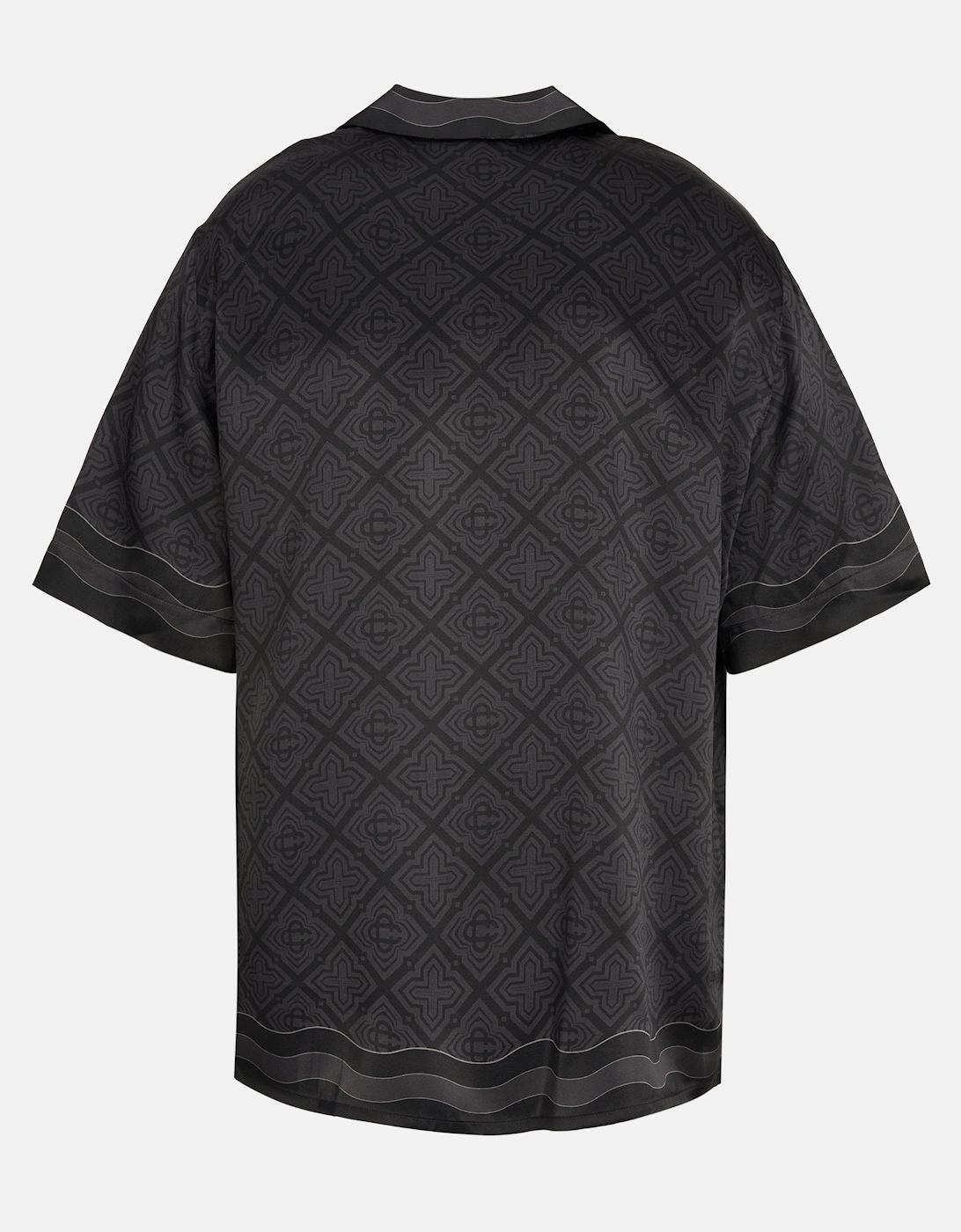 Satin Radiating Monogram Silk Shirt Black