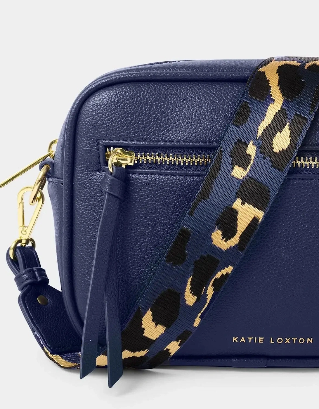 Hallie bag in midnight blue with leopard cross body strap