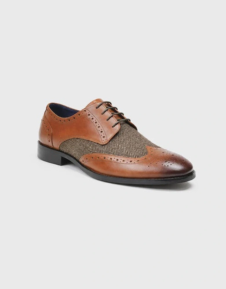 Front London Chester II Brogue Shoes - Tan & Herringbone Tweed