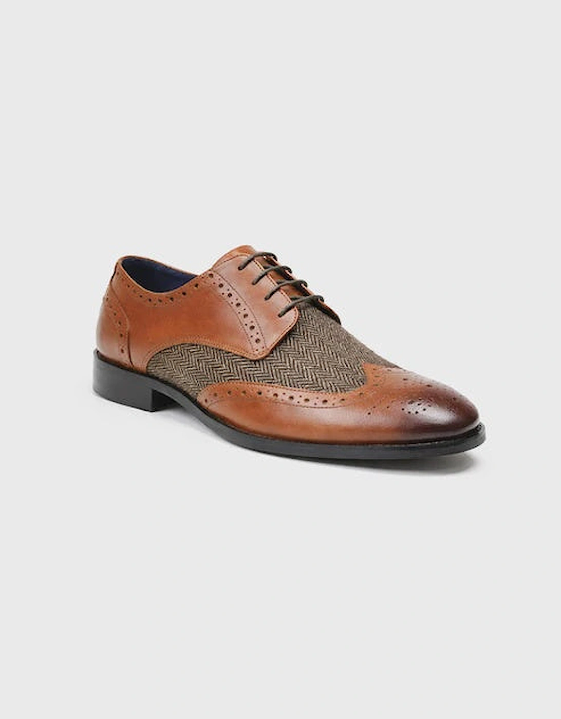 Front London Chester II Brogue Shoes - Tan & Herringbone Tweed