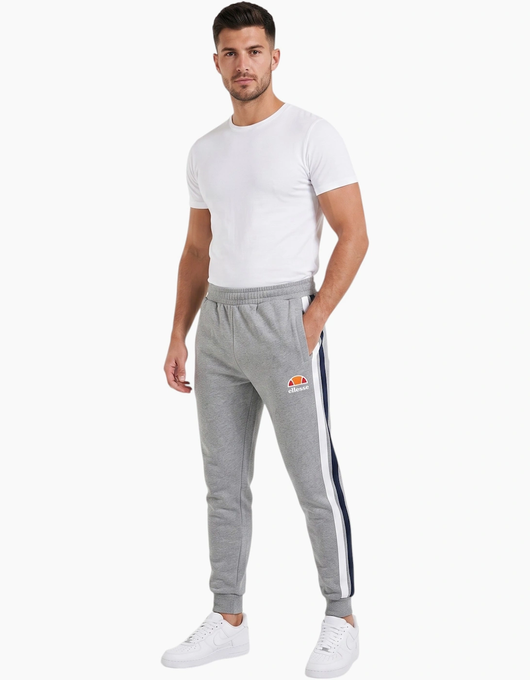 ELLESSE Mens Joggers Fleece Sweatpants Stripe Bottoms Casual Cuffed Gym Trousers