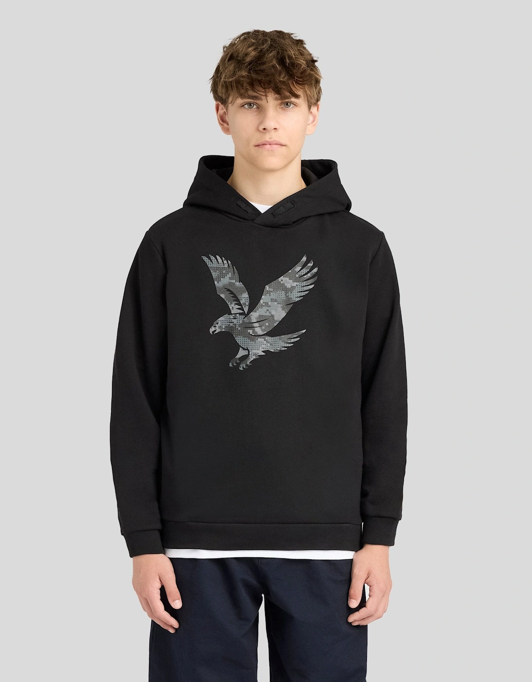 Lyle And Scott Boys Black  Pixelated Eagle Print Hoodie - Size 15 Years/16 Years Kids