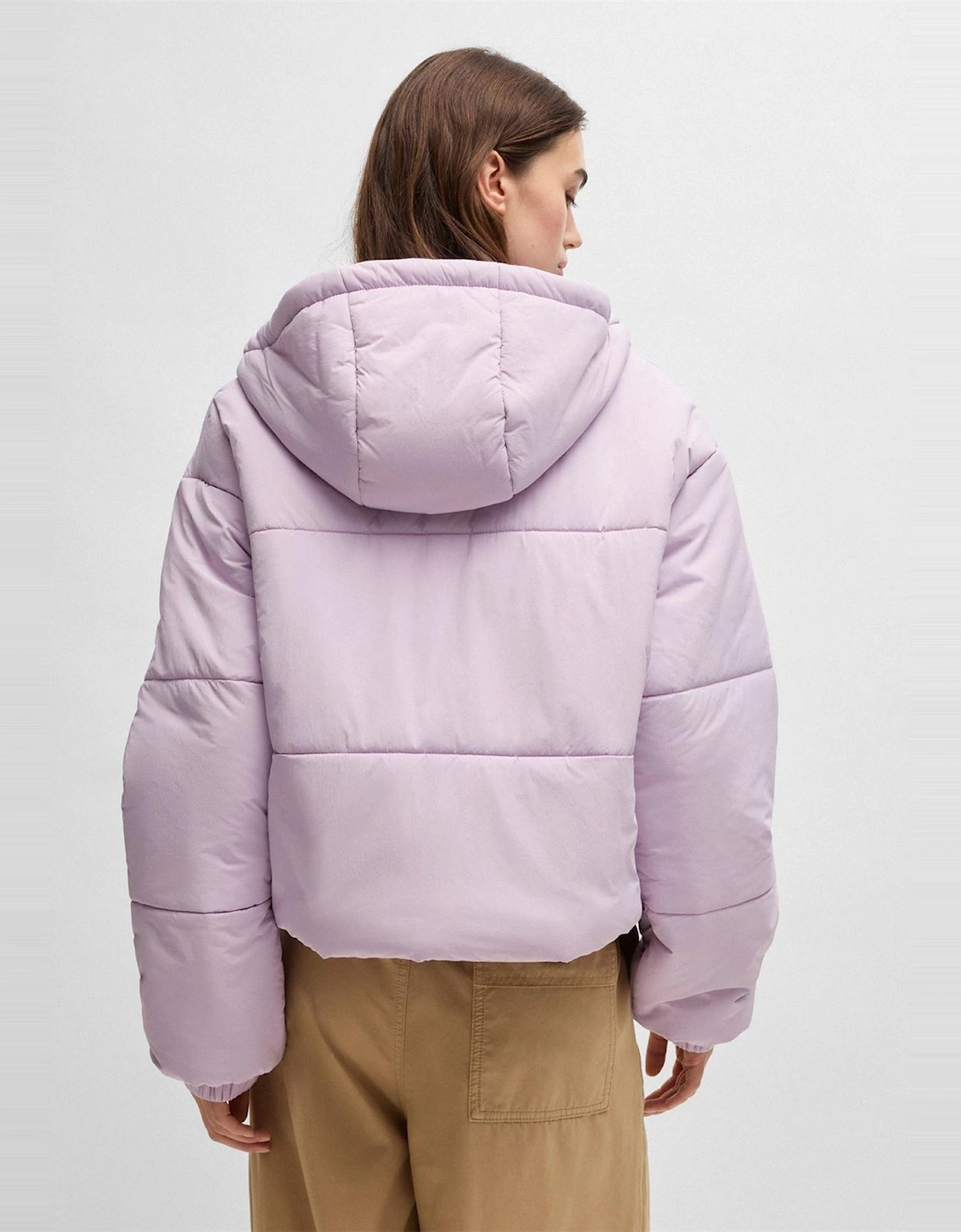 Freya Hooded Neck Solid Patterned Puffer Jacket