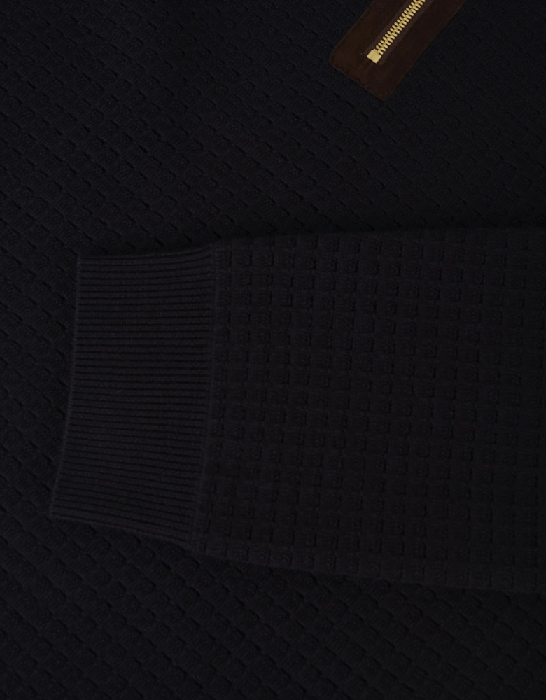 Waffle Stitch LS Polo Shirt Navy