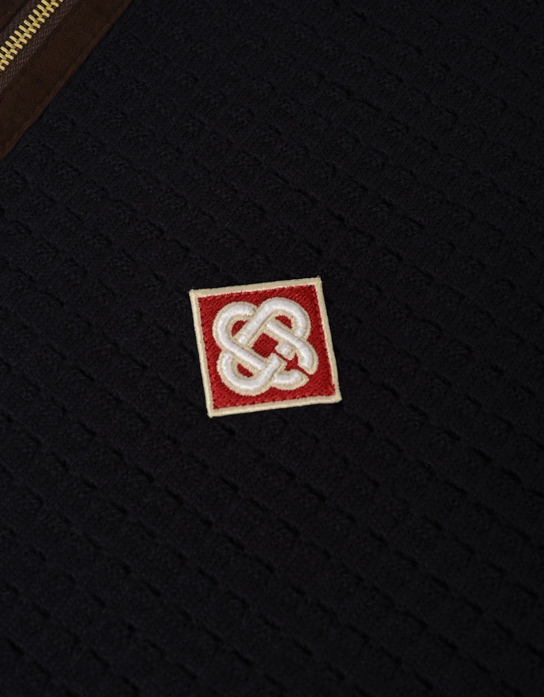 Waffle Stitch LS Polo Shirt Navy
