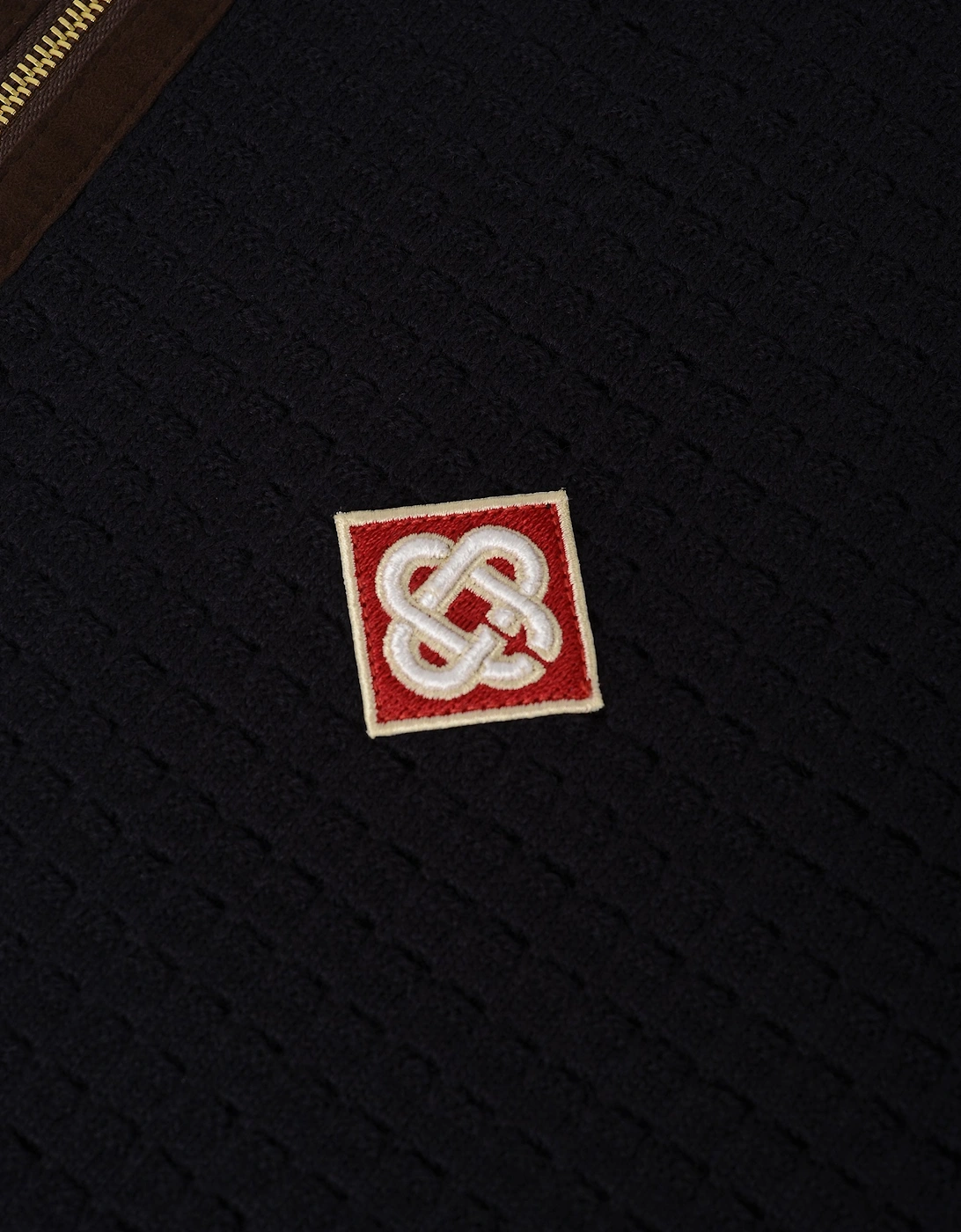 Waffle Stitch LS Polo Shirt Navy